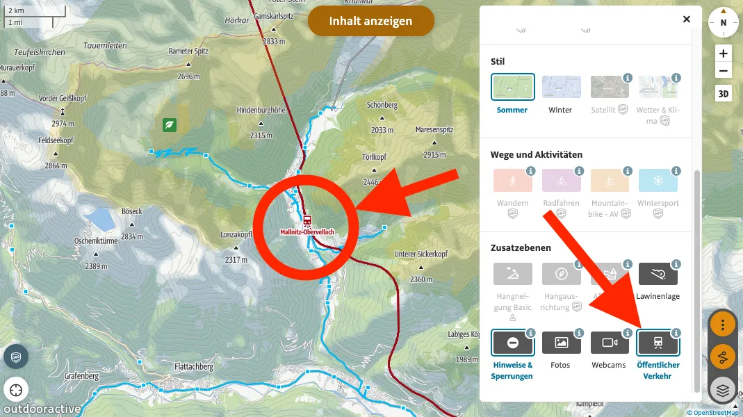 Alpenvereinaktiv public transport layer